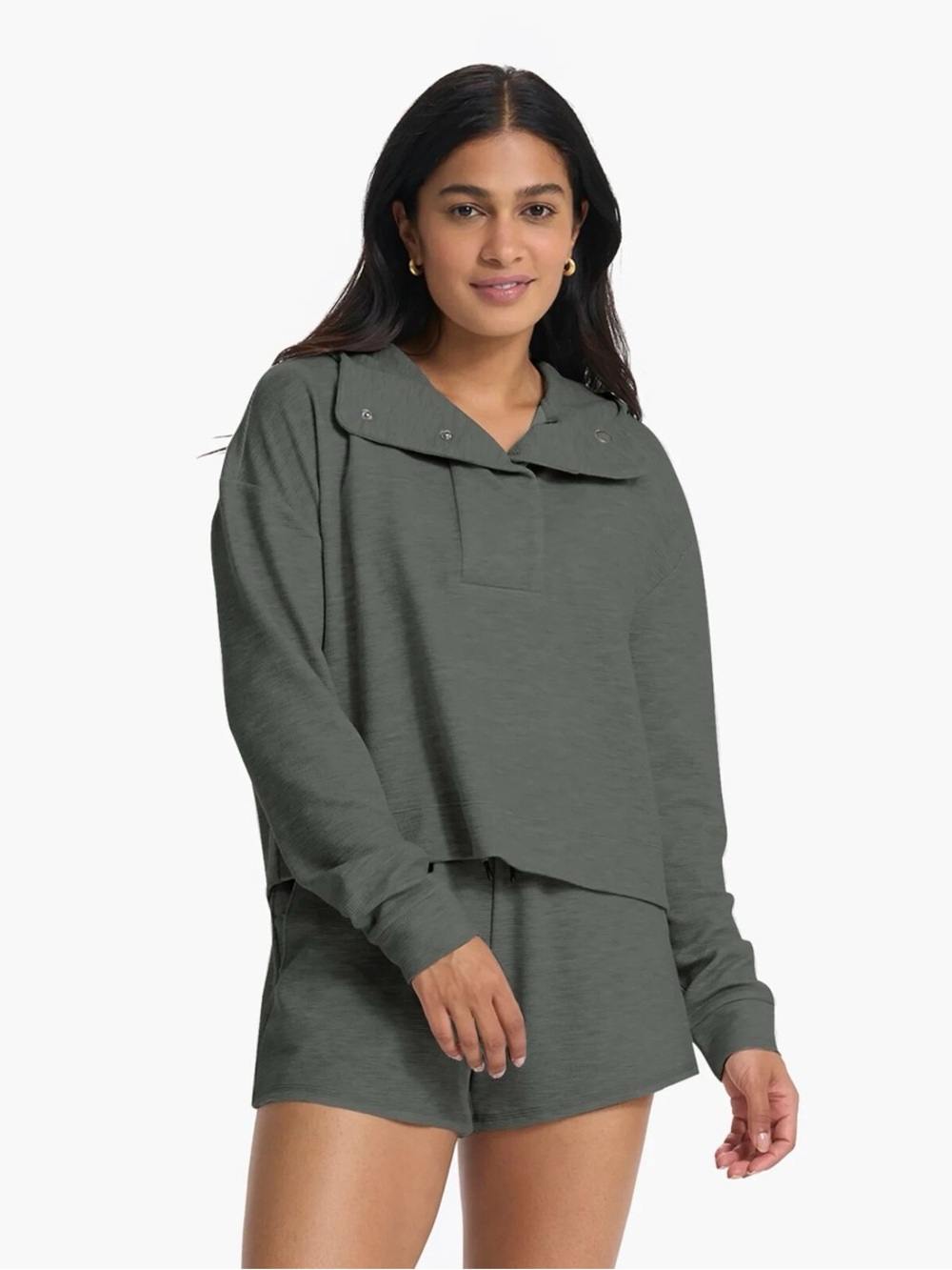 Vuori Bayview Hoodie Thermal Waffle Knit Snap Pullover Gray Size Large